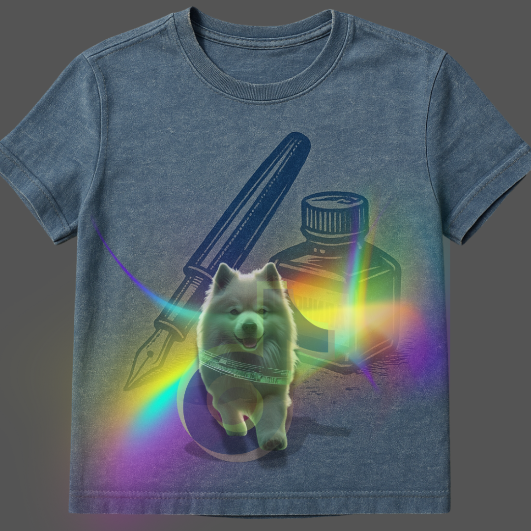 Samoyed ink pen feather rainbow dog